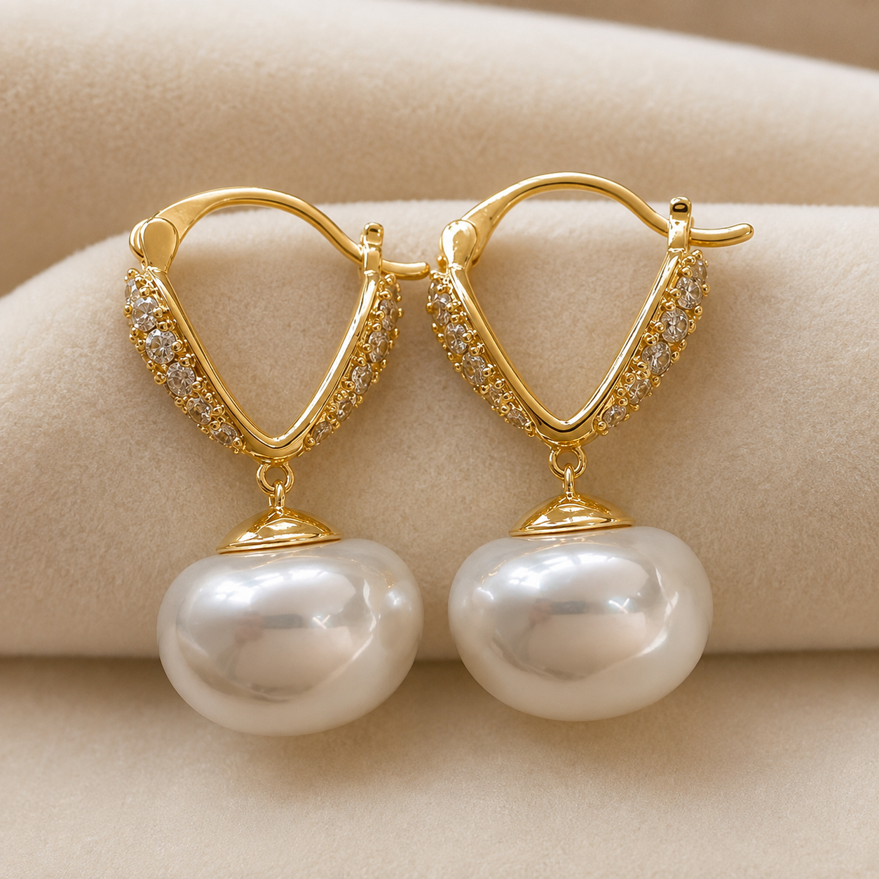 Brielle Pearl Drop Crystal Huggie Earrings