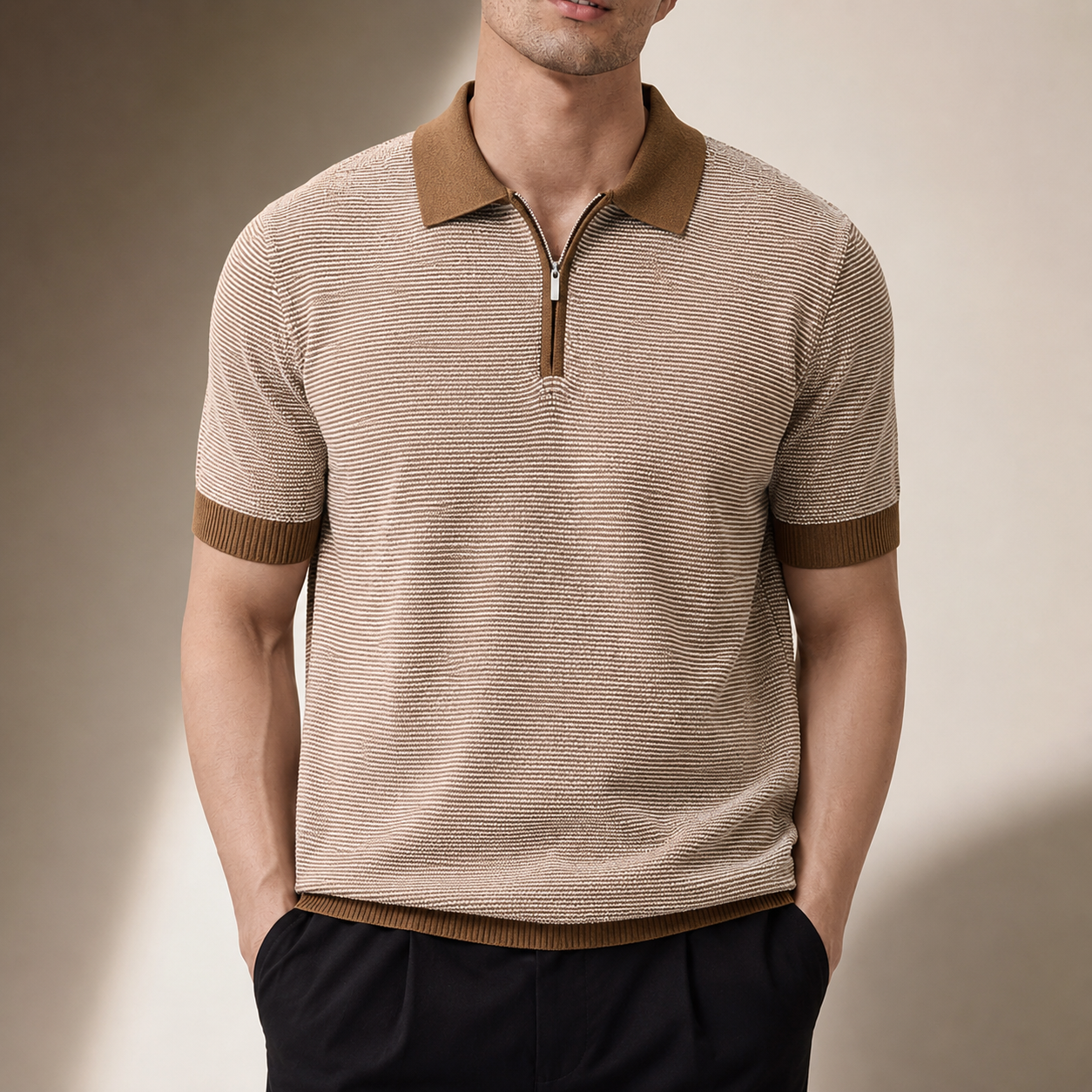 Thomas Men’s Textured Quarter-Zip Polo Shirt
