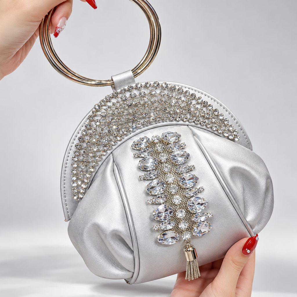 Vivienne Rhinestone Evening Clutch Bag with Gold Ring Handle