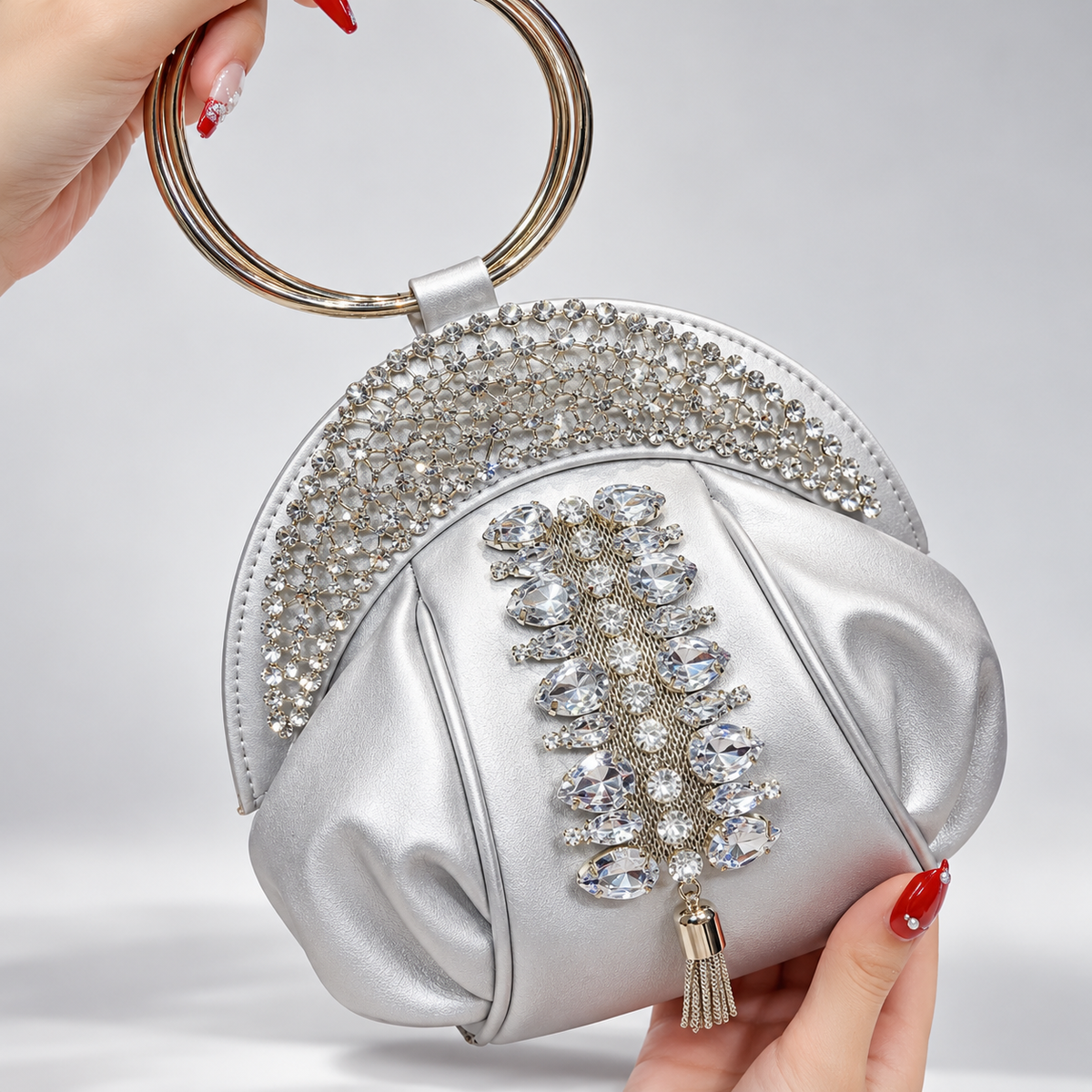 Vivienne Rhinestone Evening Clutch Bag with Gold Ring Handle