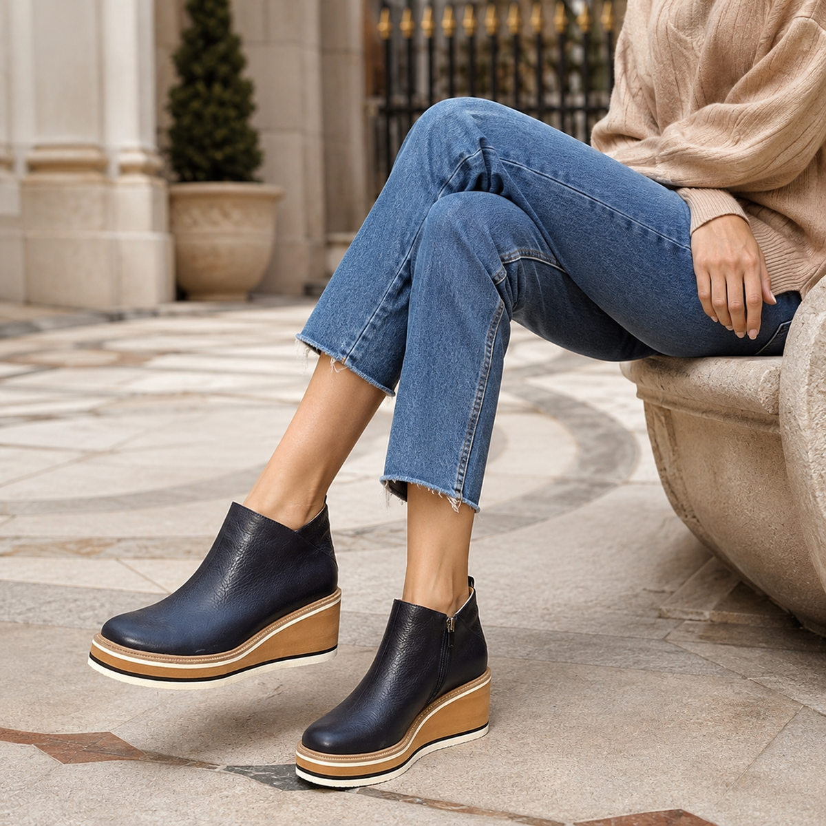 Elodie Women's Textured Wedge Ankle Boots
