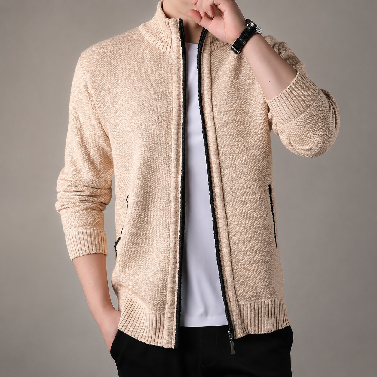 Trevor Men’s Textured Full-Zip Knit Cardigan
