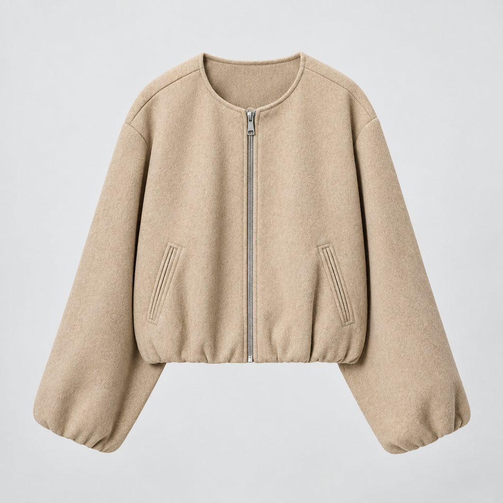 Beatrice Women's Round Neck Zip-Front Cropped Jacket