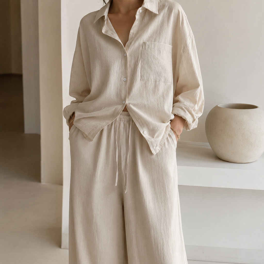 Brielle’s Long-Sleeve Shirt and Wide-Leg Pants Set
