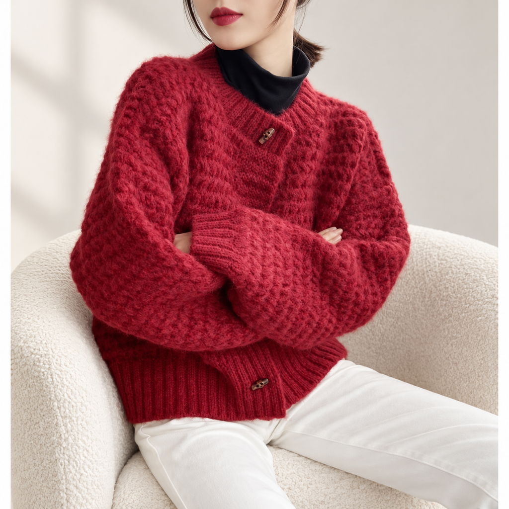 Lucienne Women’s Textured Knit Cardigan – Button Front Long Sleeve Sweater