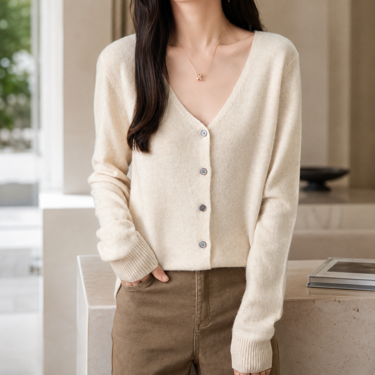 Amelia Women's Merino Wool V-Neck Button Cardigan