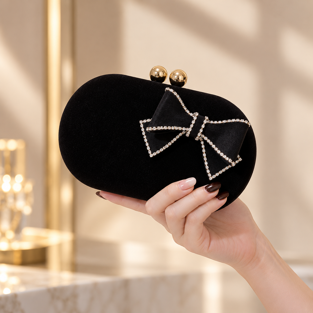 Valentina Velvet Bow Clutch Bag