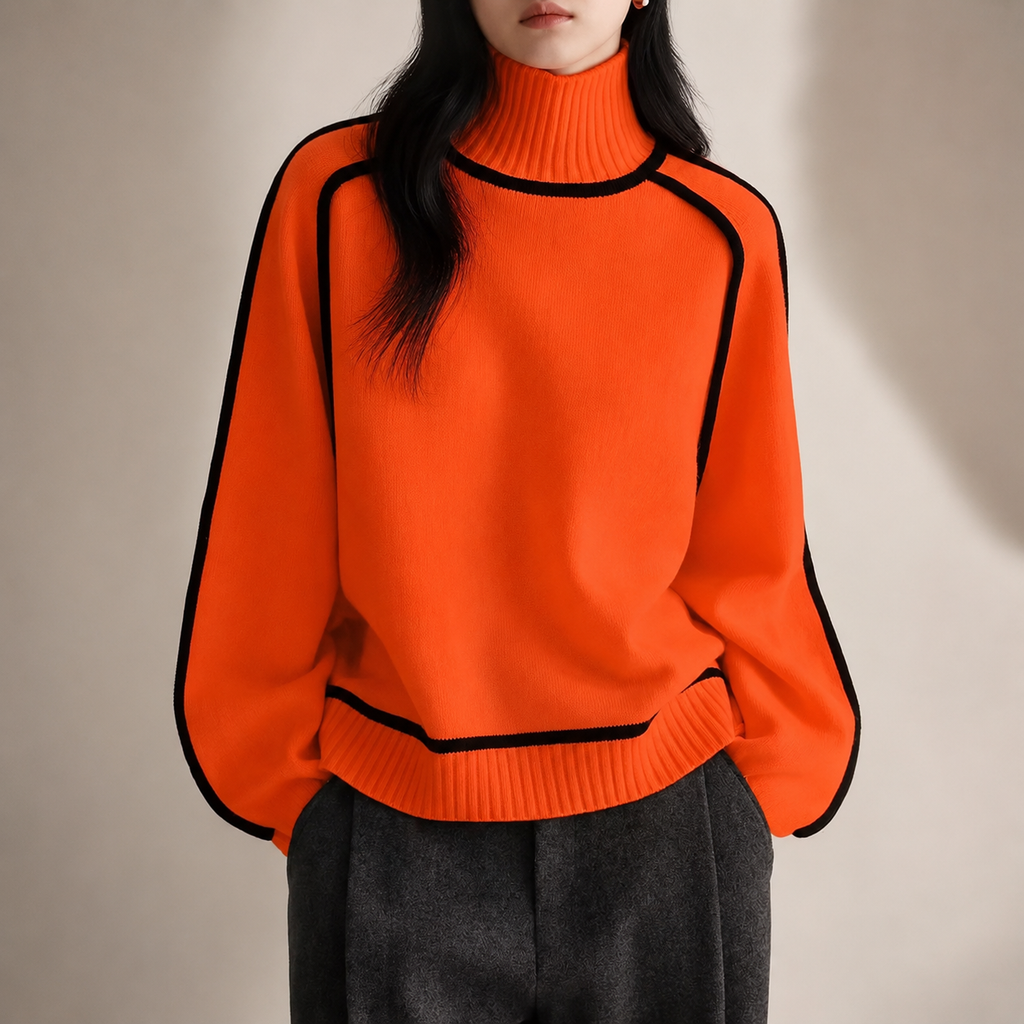 Hazel Women’s Relaxed Contrast-Trim Knit Pullover Sweater