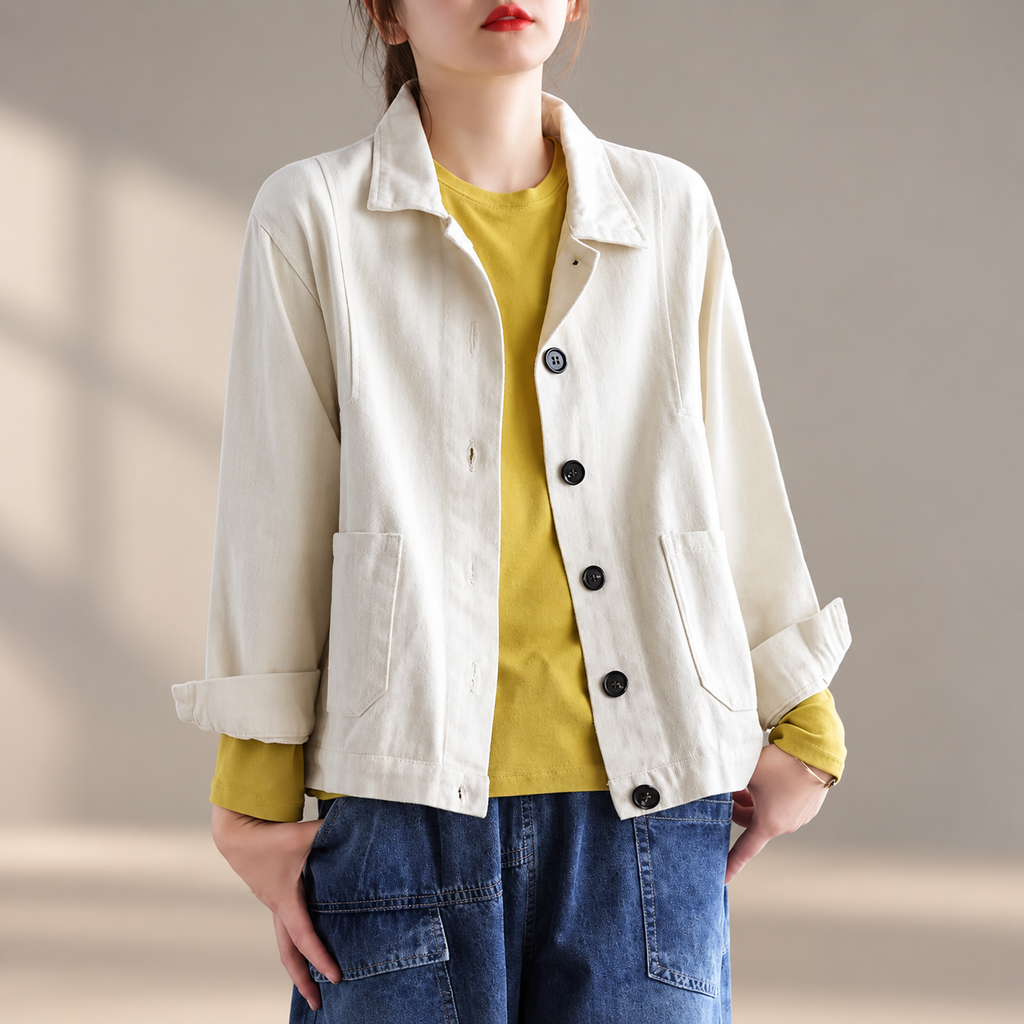 Camille Women’s Button-Front Casual Jacket – Relaxed Fit Long Sleeve Utility Coat