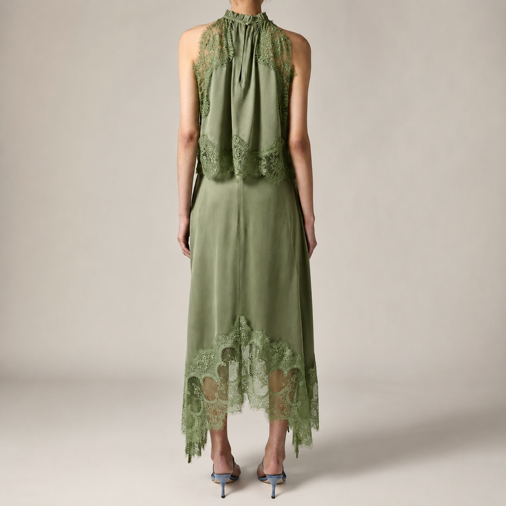 Athena Women’s Two-Piece Sleeveless Top and Lace-Trim Maxi Skirt Set
