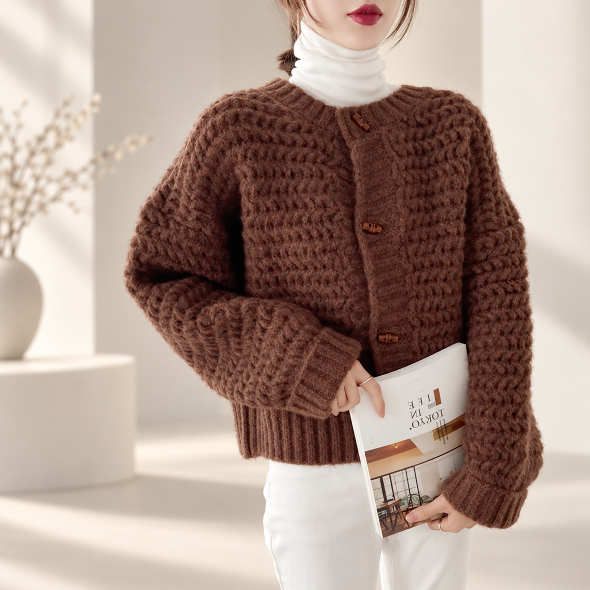 Lucienne Women’s Textured Knit Cardigan – Button Front Long Sleeve Sweater