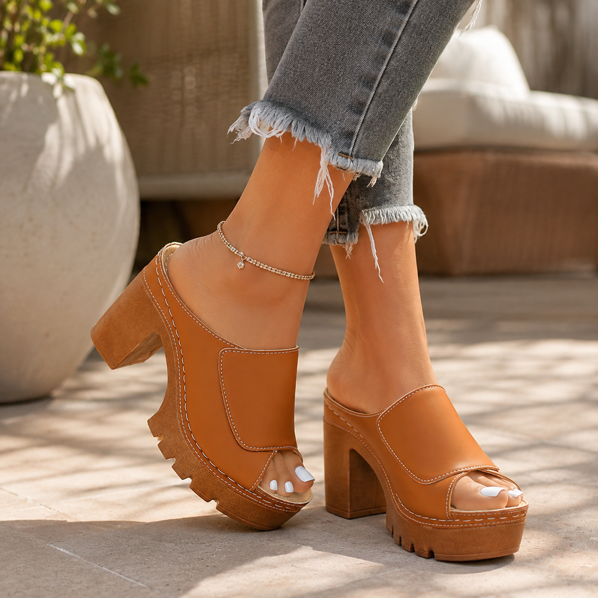 Olivia Platform Block-Heel Sandals