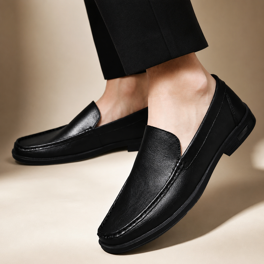 Hudson Men’s Genuine Leather Slip-On Loafers with Cushioned Insole