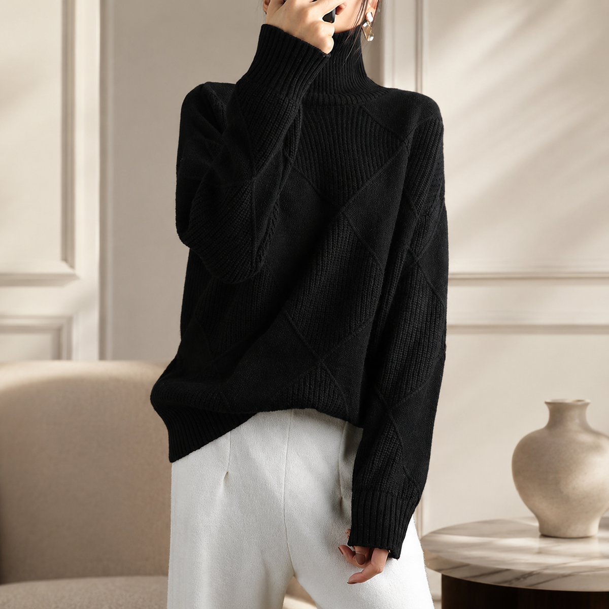 Luciana Women’s Checkered Turtleneck Sweater