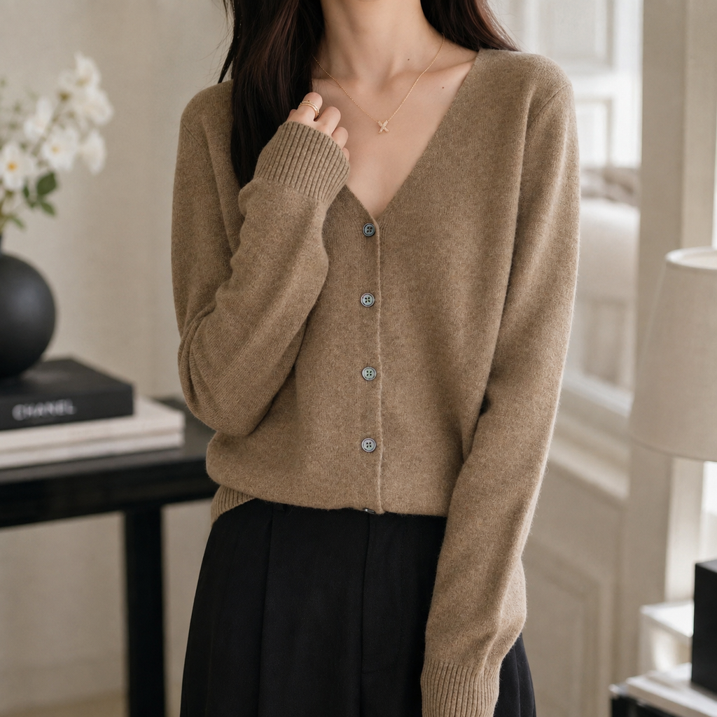 Amelia Women's Merino Wool V-Neck Button Cardigan