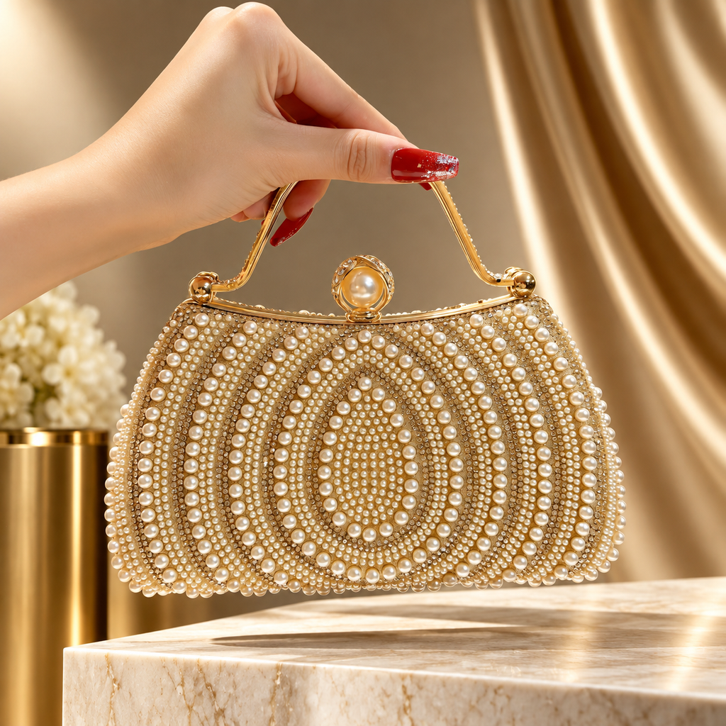 Isabella Pearl Beaded Evening Clutch Bag