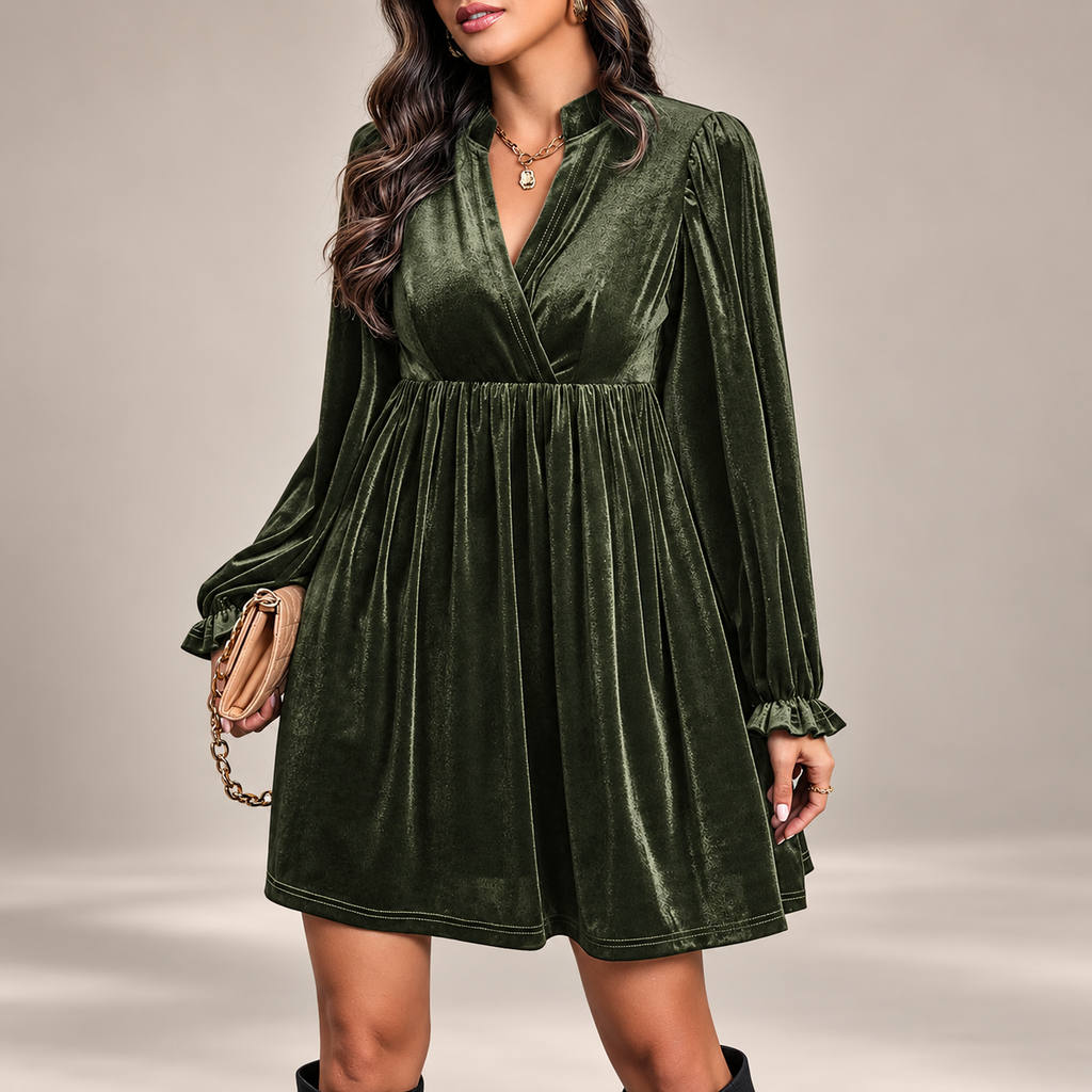Camille Velvet Surplice V-Neck Long Sleeve Mini Dress