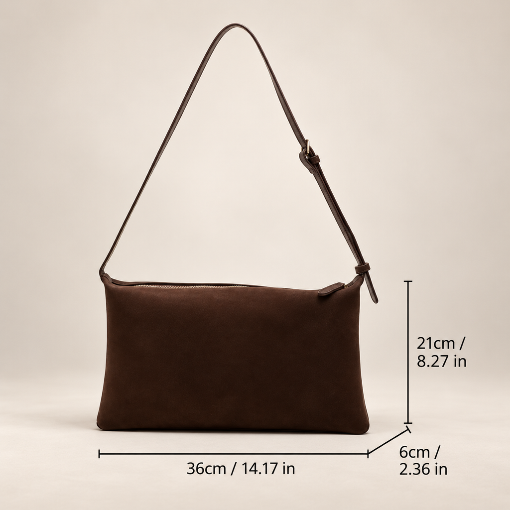 Beatrice Suede-Look East-West Shoulder Bag with Adjustable Strap