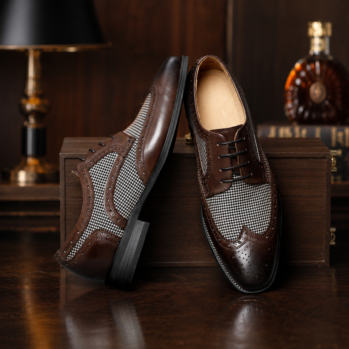 Sebastian Men’s Wingtip Oxford Dress Shoes – Woven Detail Lace-Up Shoes