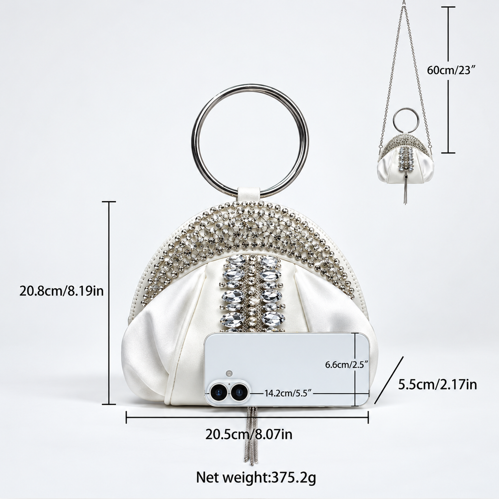 Vivienne Rhinestone Evening Clutch Bag with Gold Ring Handle