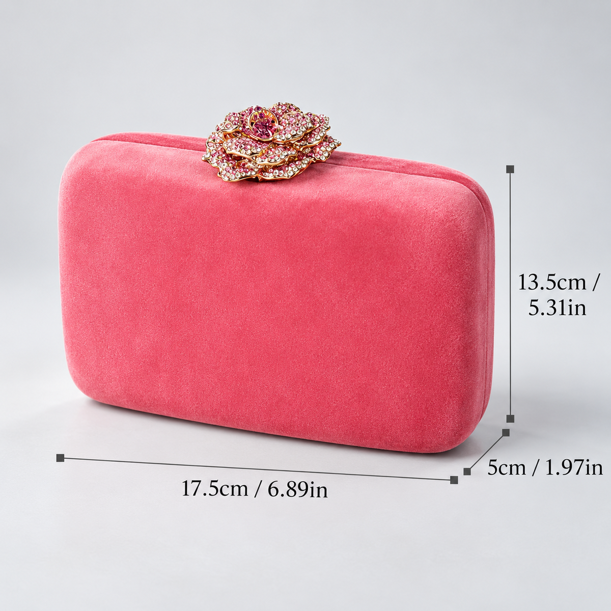 Camille Jeweled Rose Velvet Evening Clutch with Chain Strap
