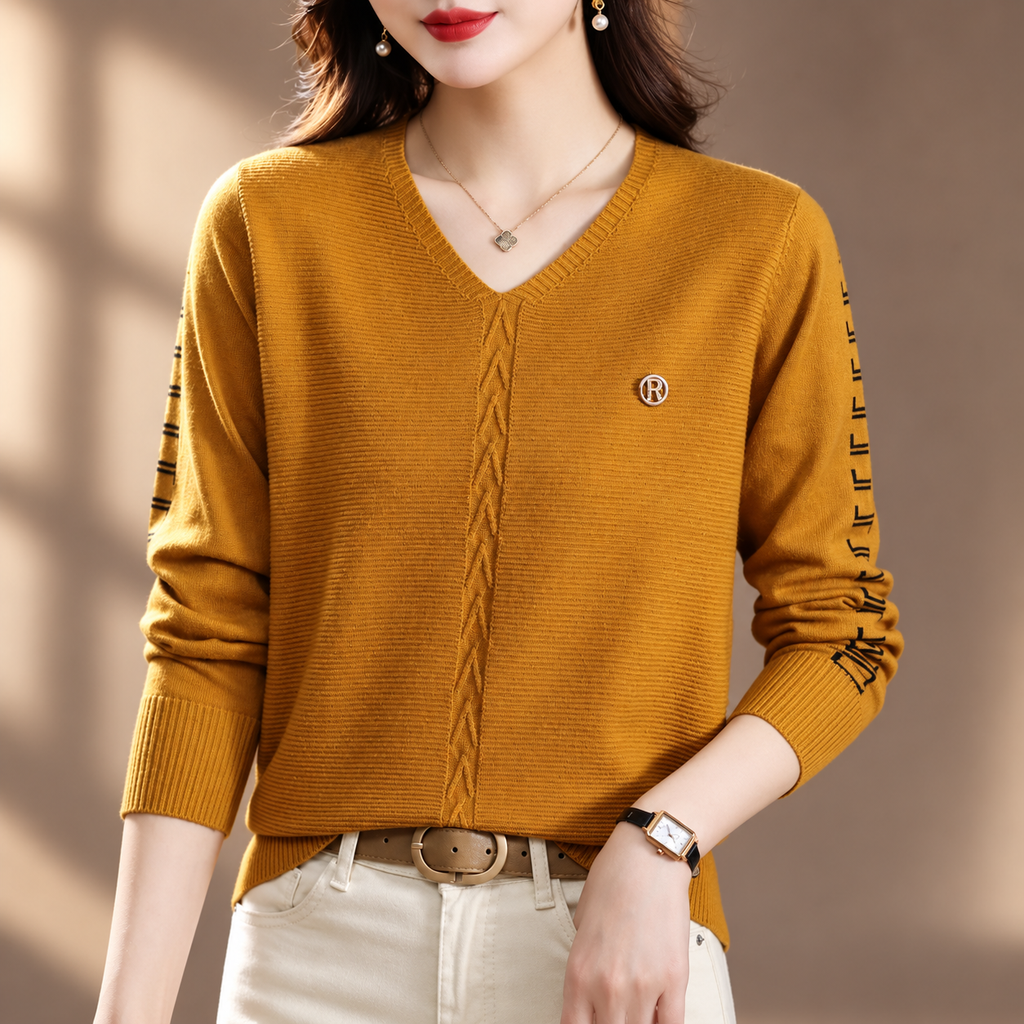 Renata Women’s V-Neck Knit Sweater – Long Sleeve Textured Pullover