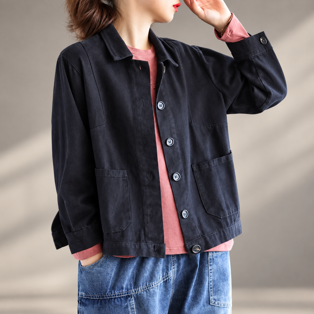 Camille Women’s Button-Front Casual Jacket – Relaxed Fit Long Sleeve Utility Coat