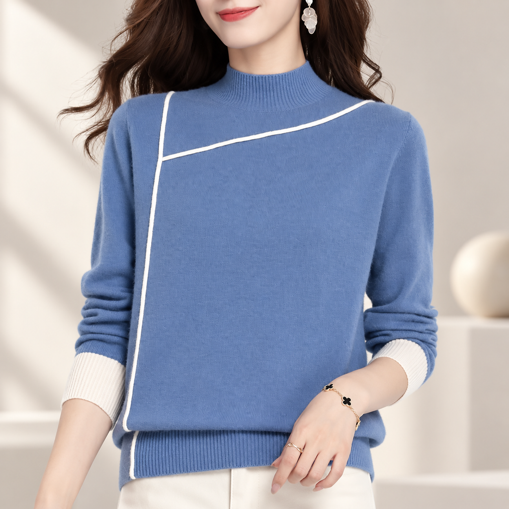 Rosalie Women's Contrast Trim Mock Neck Knit Sweater