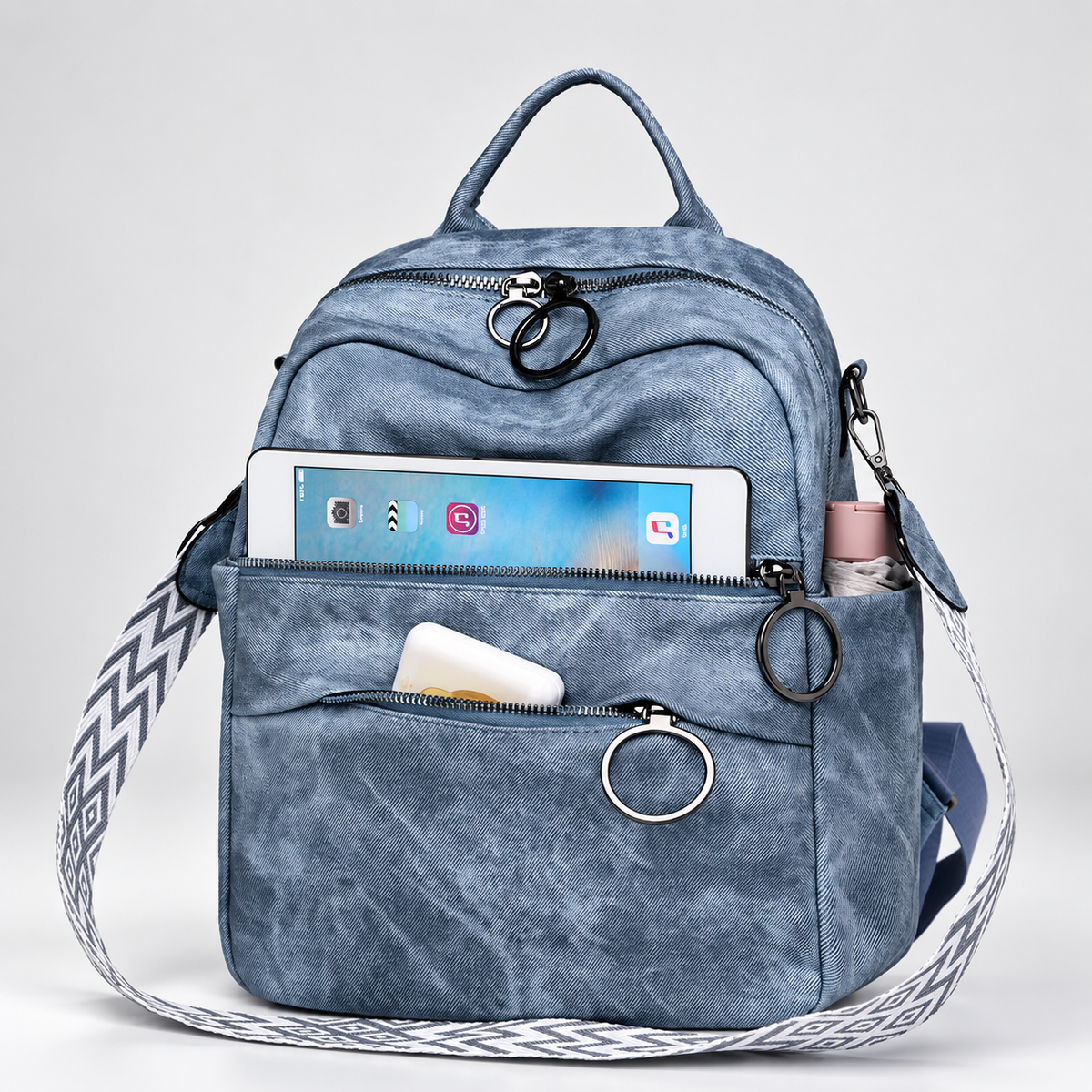 Bianca Convertible Textured Backpack – Multi-Zip Shoulder Bag with Top Handle
