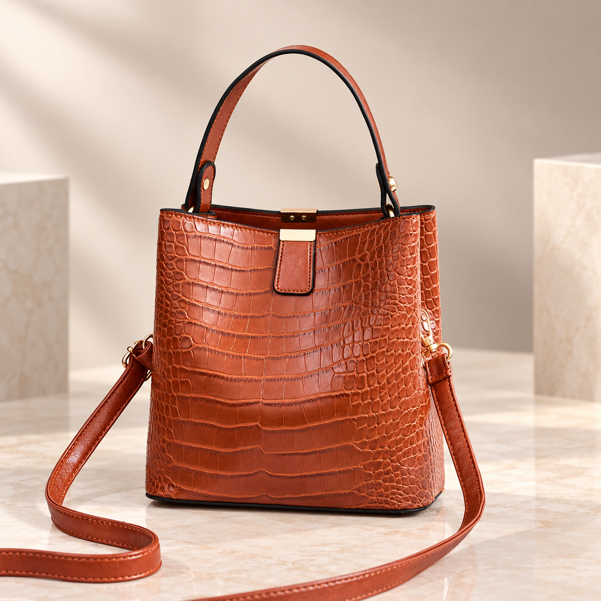Isadora Women’s Croc-Embossed Top Handle Handbag – Structured Shoulder & Crossbody Bag