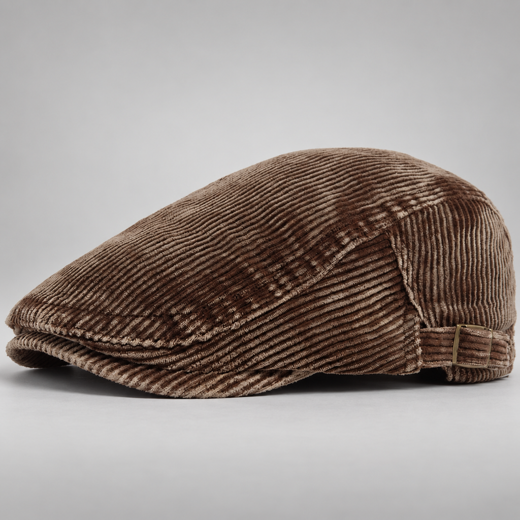 Orson Corduroy Flat Cap with Adjustable Side Buckle