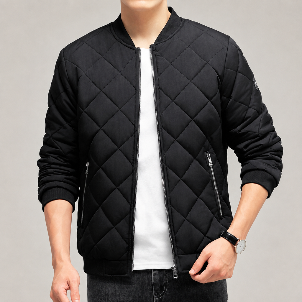 Romero Men’s Quilted Bomber Jacket with Zip Pockets