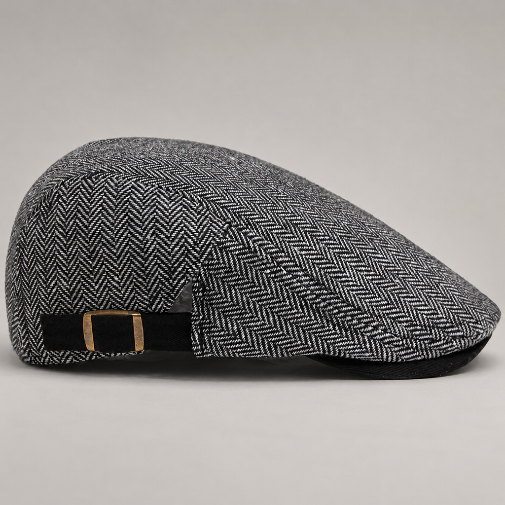 Cormac Herringbone Flat Cap with Adjustable Buckle