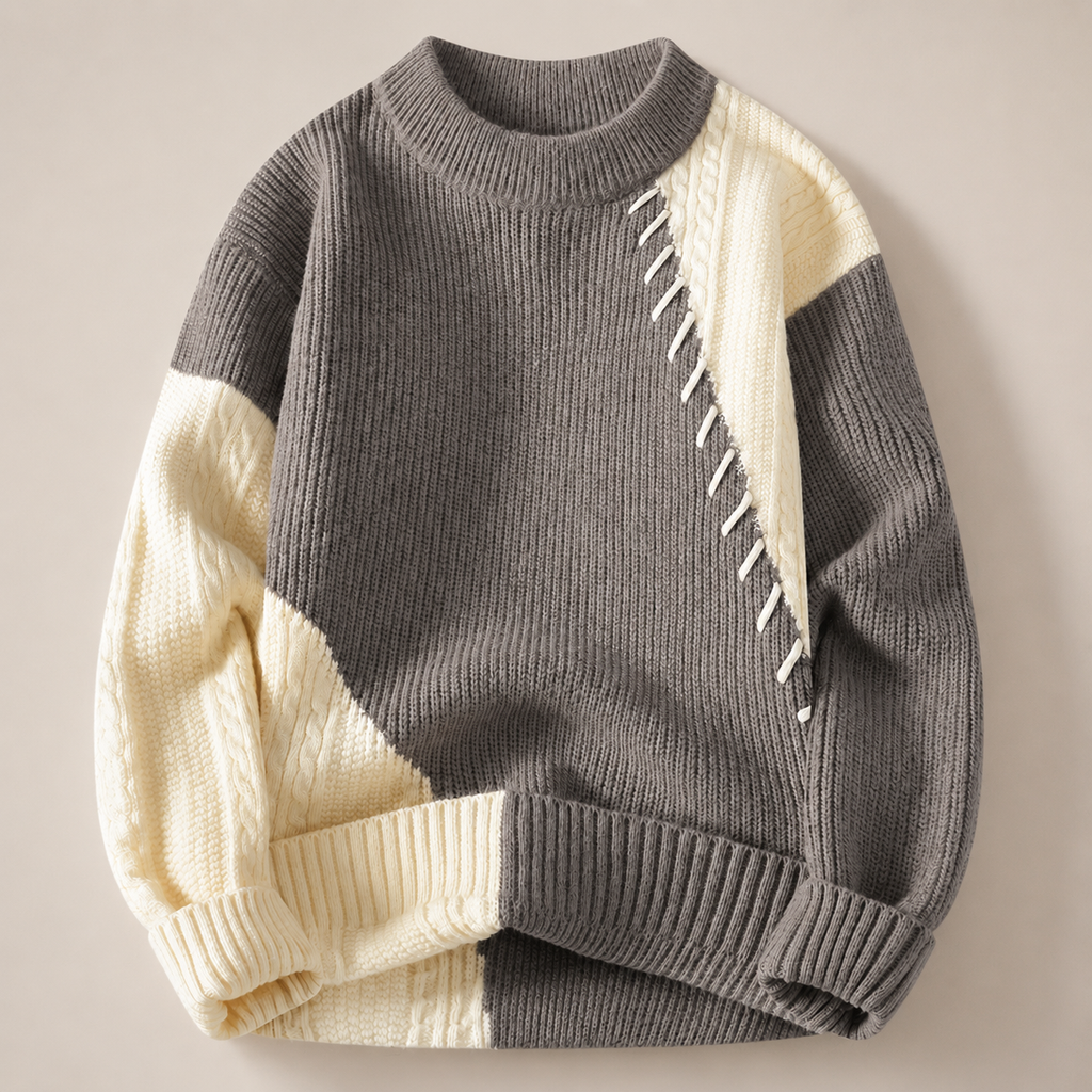 Preston Men’s Color Block Cable Knit Crewneck Sweater