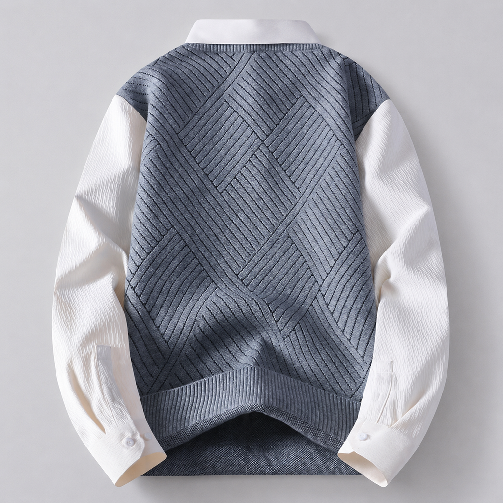 Lucien Men’s Layered V-Neck Knit Vest Shirt