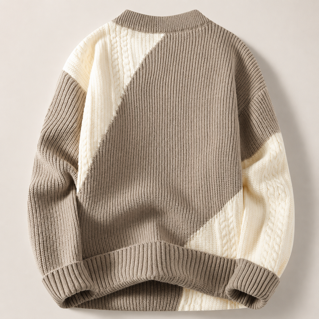 Preston Men’s Color Block Cable Knit Crewneck Sweater