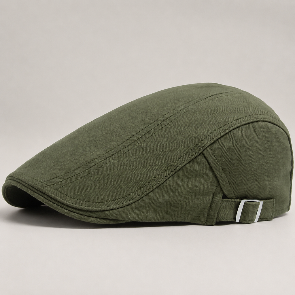 Thatcher Herringbone Flat Cap with Adjustable Side Buckle