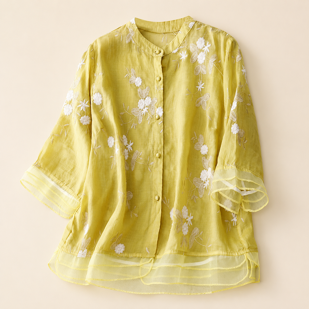 Rosie's Floral Embroidered Button Blouse