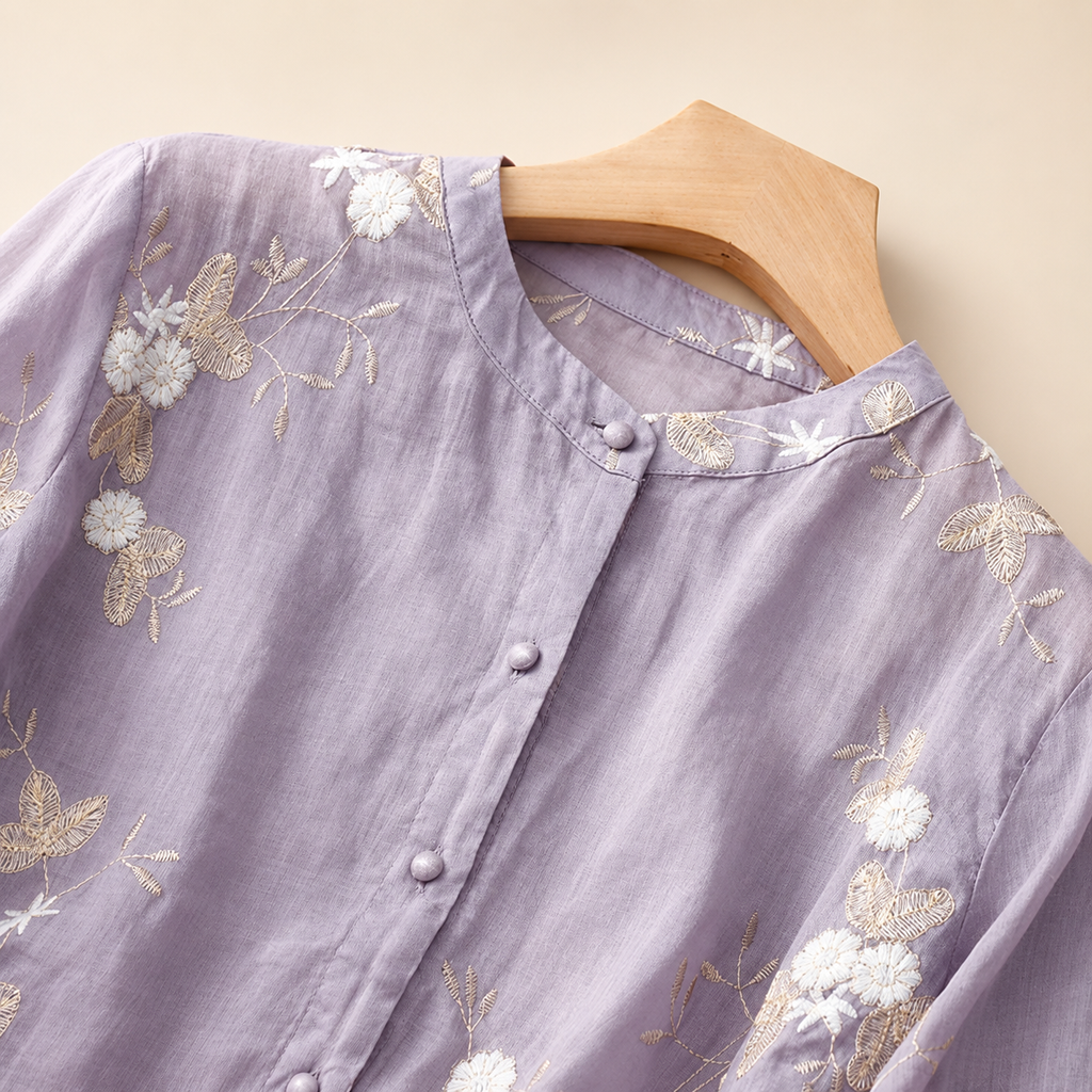 Rosie's Floral Embroidered Button Blouse