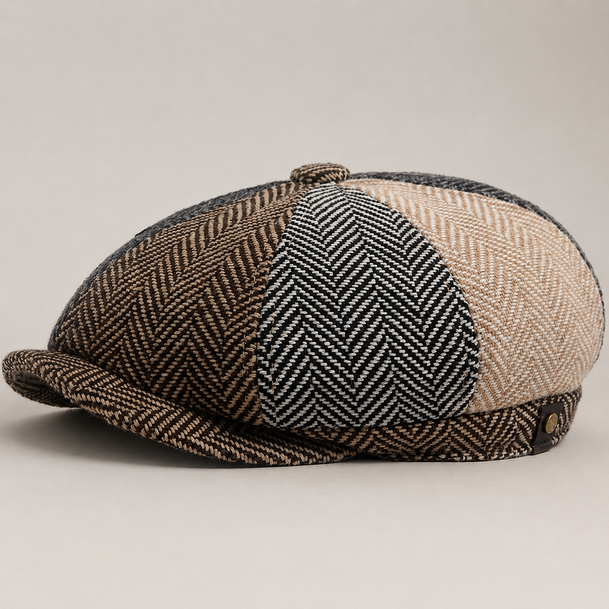 Alistair Herringbone Cap with Paneled Crown