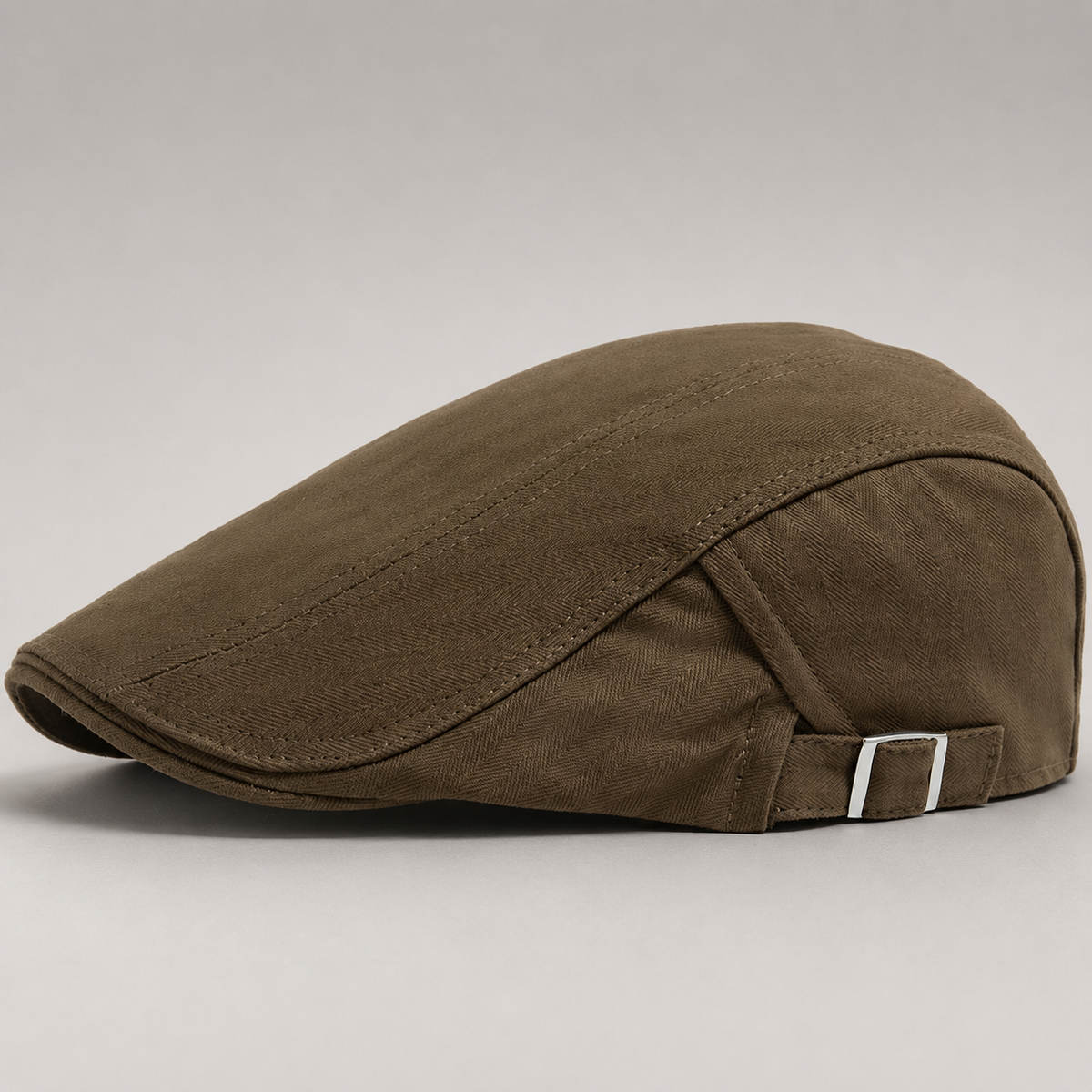 Thatcher Herringbone Flat Cap with Adjustable Side Buckle