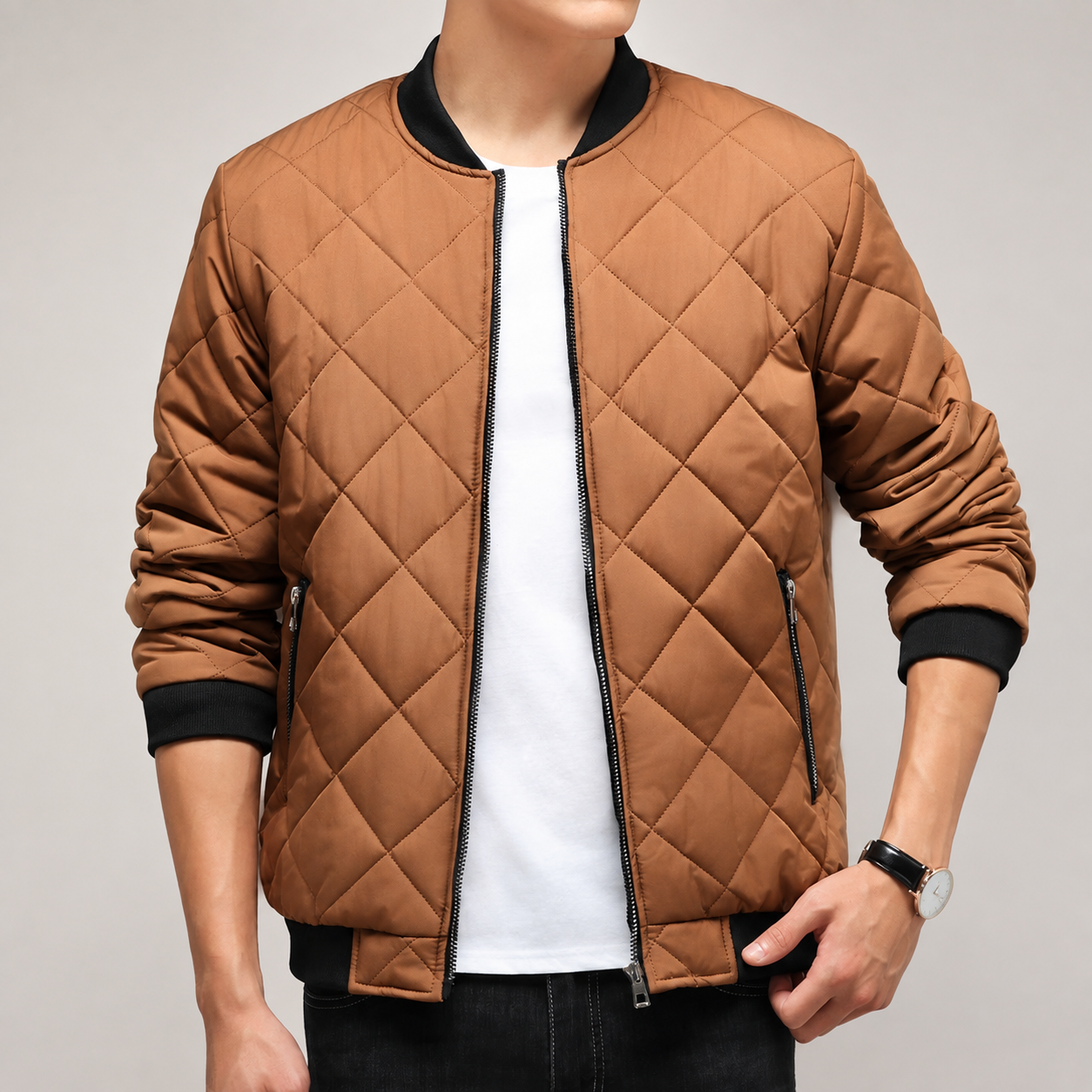 Romero Men’s Quilted Bomber Jacket with Zip Pockets