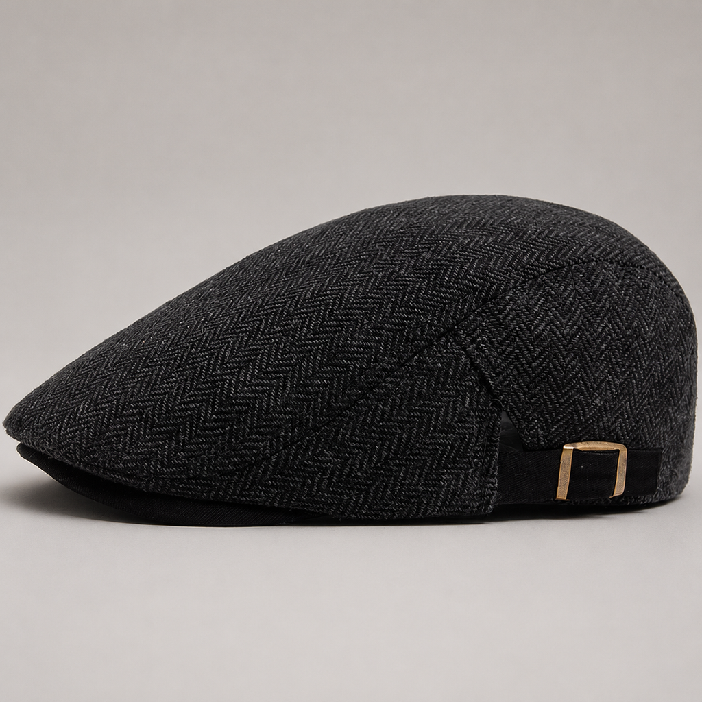 Cormac Herringbone Flat Cap with Adjustable Buckle