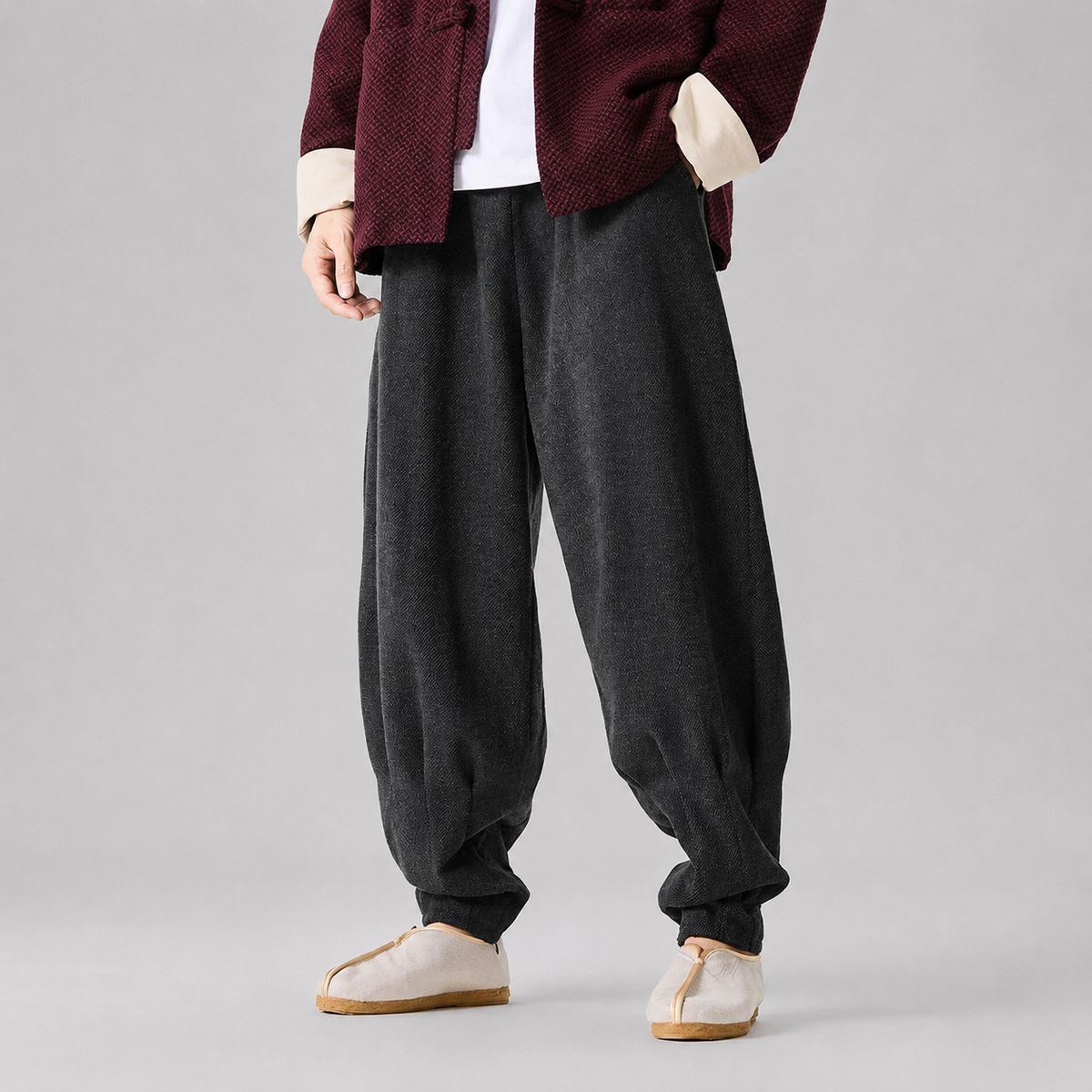 Alistair Textured Herringbone Balloon Jogger Pants