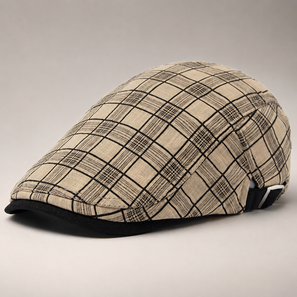 Percival Plaid Flat Cap with Adjustable Side Buckle
