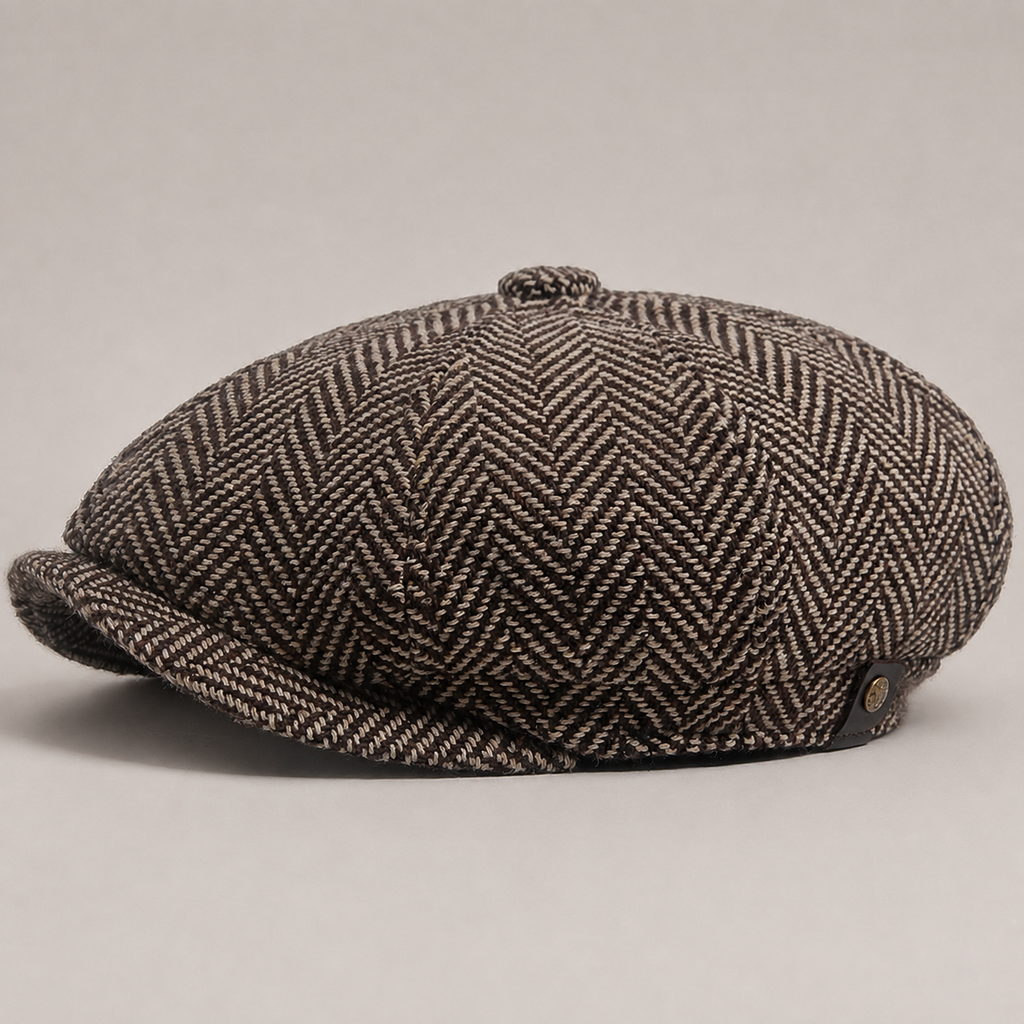 Alistair Herringbone Cap with Paneled Crown
