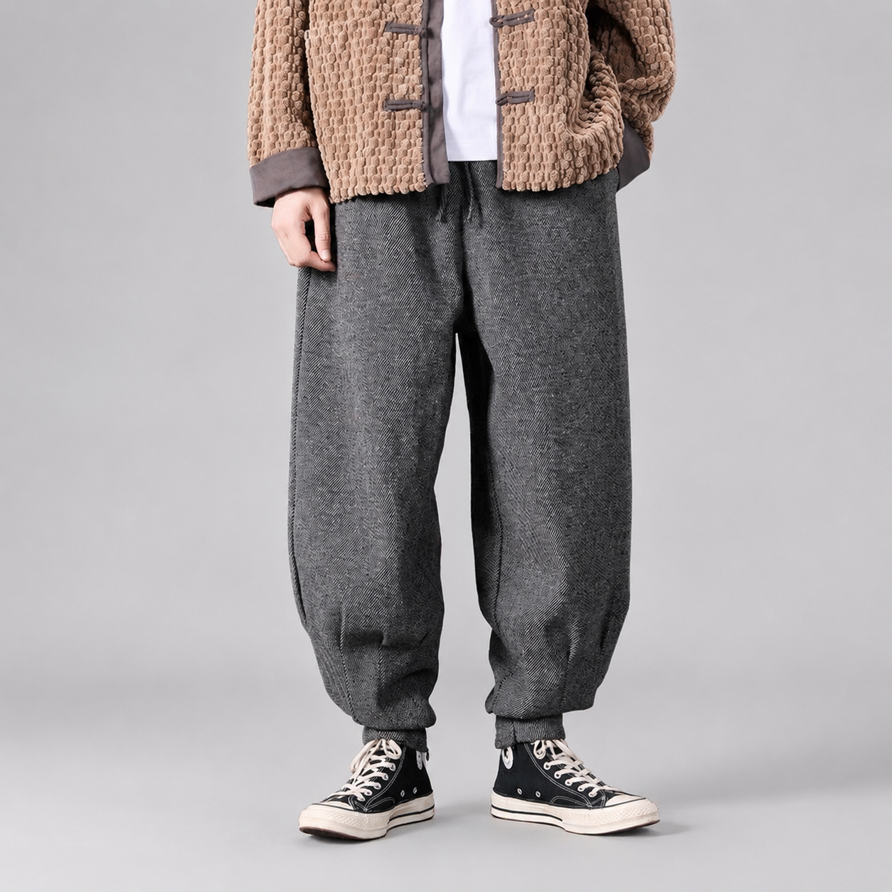 Alistair Textured Herringbone Balloon Jogger Pants