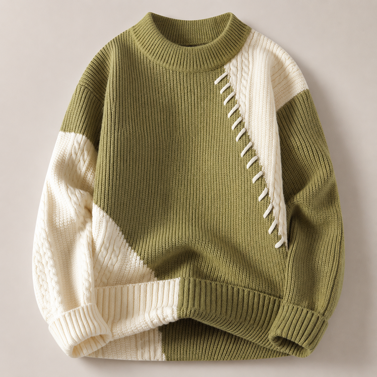 Preston Men’s Color Block Cable Knit Crewneck Sweater