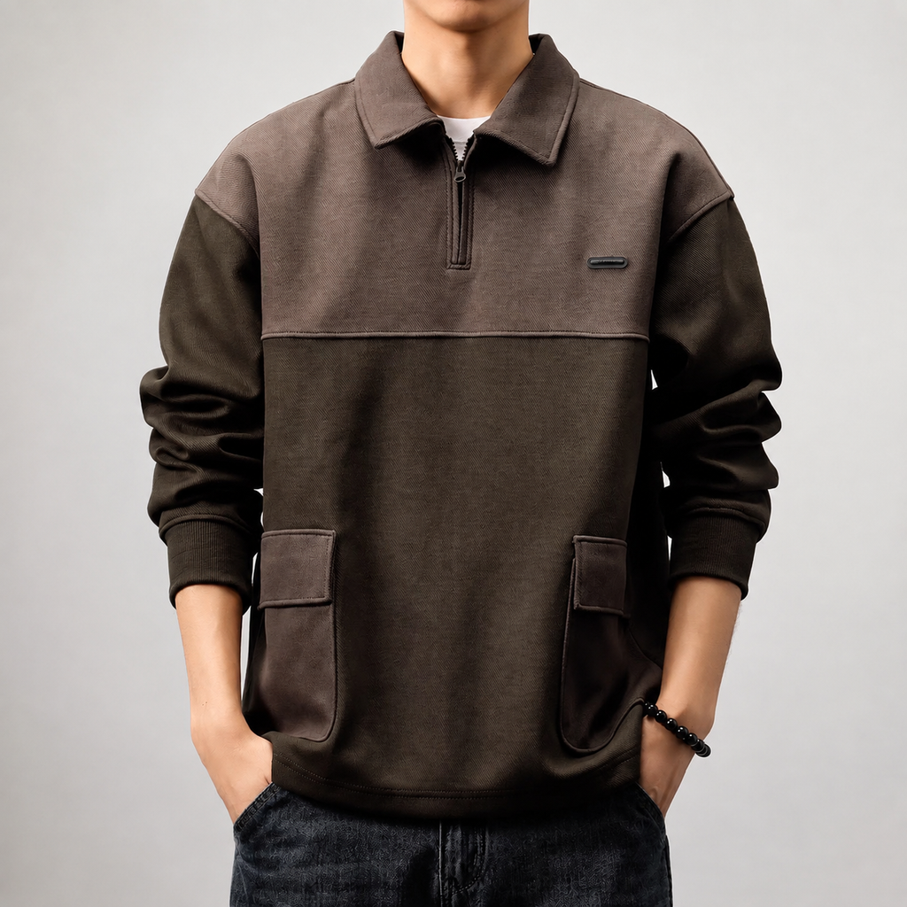 Romero Men’s Half-Zip Collared Pocket Pullover