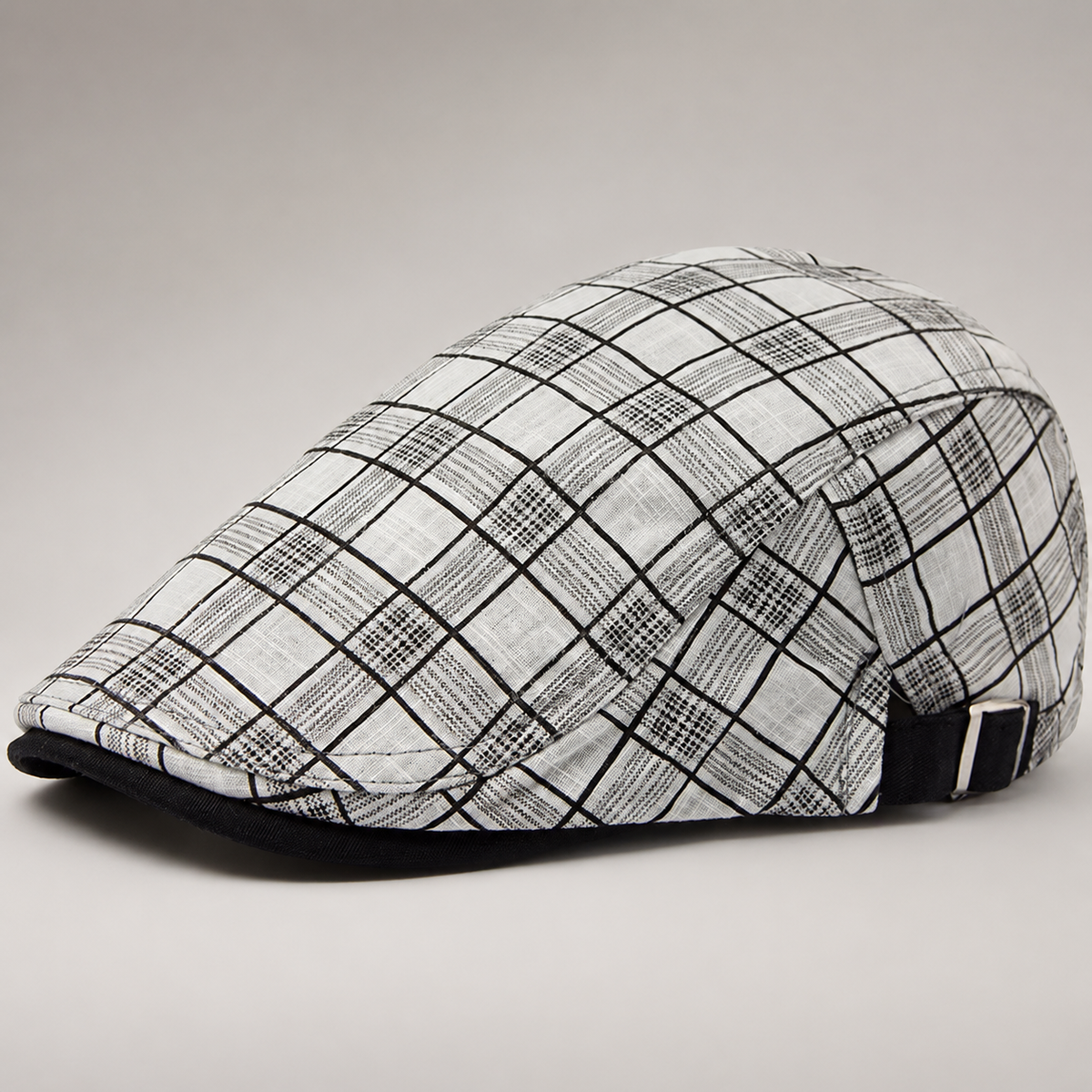 Percival Plaid Flat Cap with Adjustable Side Buckle